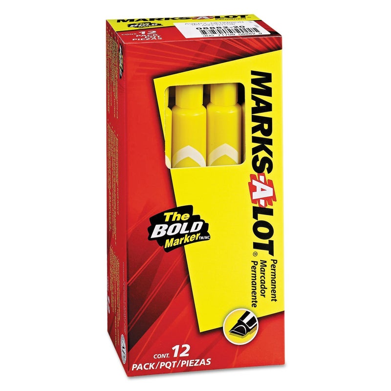 AVERY Marks A Lot Permanent Markers, Chisel Tip, Large Desk-Style Size, 12 Yellow Markers (08882) - Image 2