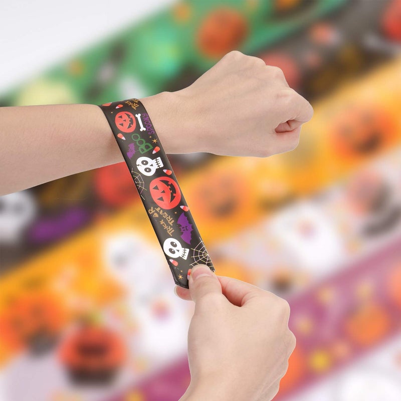 CCINEE 48pcs Halloween Slap Bracelets Assorted Bulk Pumpkin Zombie Witches Snap Bracelet Wristbands for Kids Halloween Party Gift Bag Filler Supply - Image 3