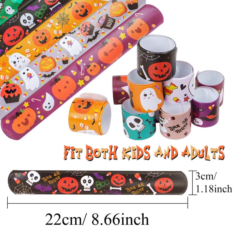 CCINEE 48pcs Halloween Slap Bracelets Assorted Bulk Pumpkin Zombie Witches Snap Bracelet Wristbands for Kids Halloween Party Gift Bag Filler Supply - Image 2