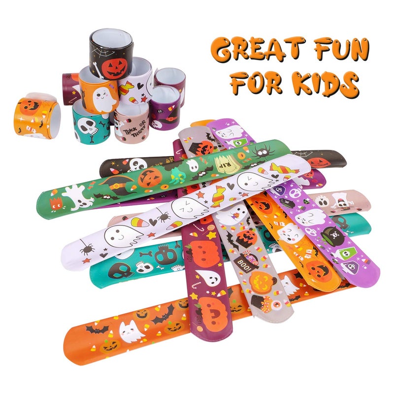 CCINEE 48pcs Halloween Slap Bracelets Assorted Bulk Pumpkin Zombie Witches Snap Bracelet Wristbands for Kids Halloween Party Gift Bag Filler Supply - Image 4