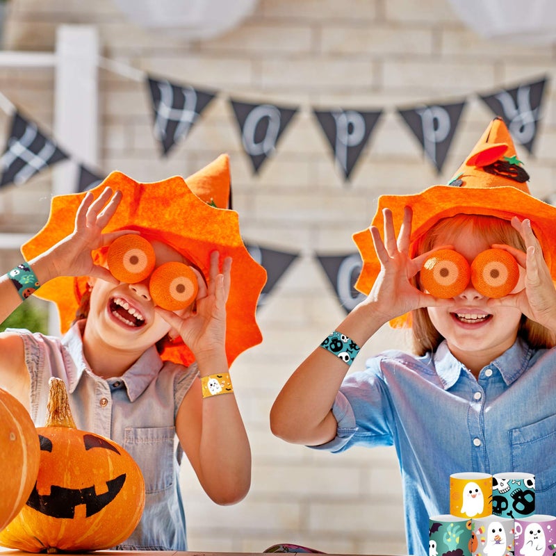 CCINEE 48pcs Halloween Slap Bracelets Assorted Bulk Pumpkin Zombie Witches Snap Bracelet Wristbands for Kids Halloween Party Gift Bag Filler Supply - Image 5