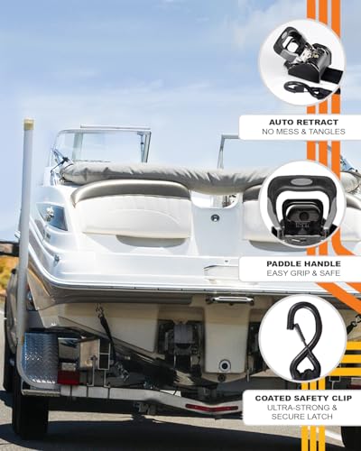 Strapinno 2PCS Stainless Steel Retractable Ratchet Straps (1 7/8 in x 4 ft) Heavy Duty Transom Tie-Downs with Extension Straps, Bolt Set & Safety Latch S-Hooks,for Boat,Break Strength 1,650LBS/750KG - Image 4