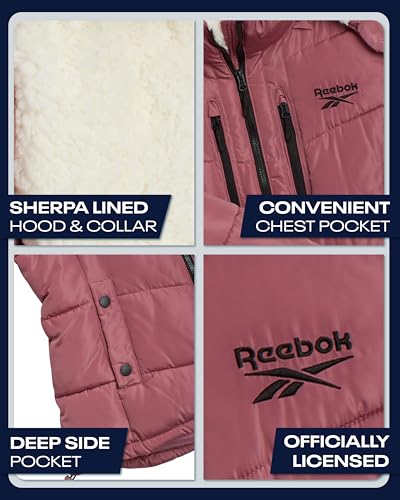 Reebok Womens Puffer Jacket - Heavyweight Puffer Coat with Faux Fur Trim Hood - Outerwear Down Winter Jackets for Women, Size Medium, Dusty Rose - Image 3