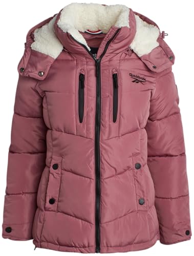 Reebok Womens Puffer Jacket - Heavyweight Puffer Coat with Faux Fur Trim Hood - Outerwear Down Winter Jackets for Women, Size Medium, Dusty Rose - Image 1