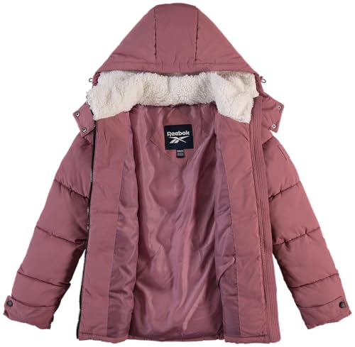 Reebok Womens Puffer Jacket - Heavyweight Puffer Coat with Faux Fur Trim Hood - Outerwear Down Winter Jackets for Women, Size Medium, Dusty Rose - Image 4