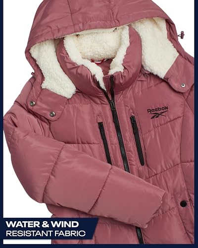 Reebok Womens Puffer Jacket - Heavyweight Puffer Coat with Faux Fur Trim Hood - Outerwear Down Winter Jackets for Women, Size Medium, Dusty Rose - Image 5