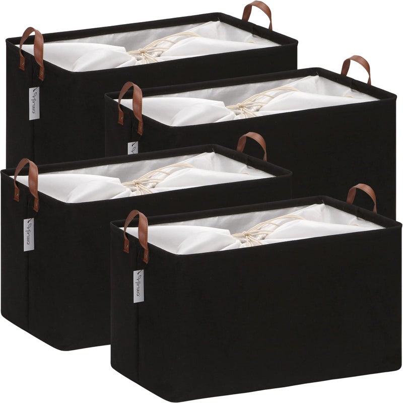 Hinwo 70L Extra Large Storage Bins 4Pack Closet Organizers and Storage Foldable Clothes Storage Baskets with Handles Containers for Clothing Blanket Comforters Toys Bedding Black