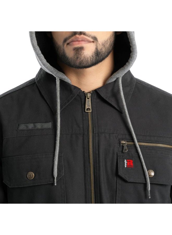 Wrangler Men's Quilted Lined Jacket with Sherpa Hood, Black, XL - Image 2