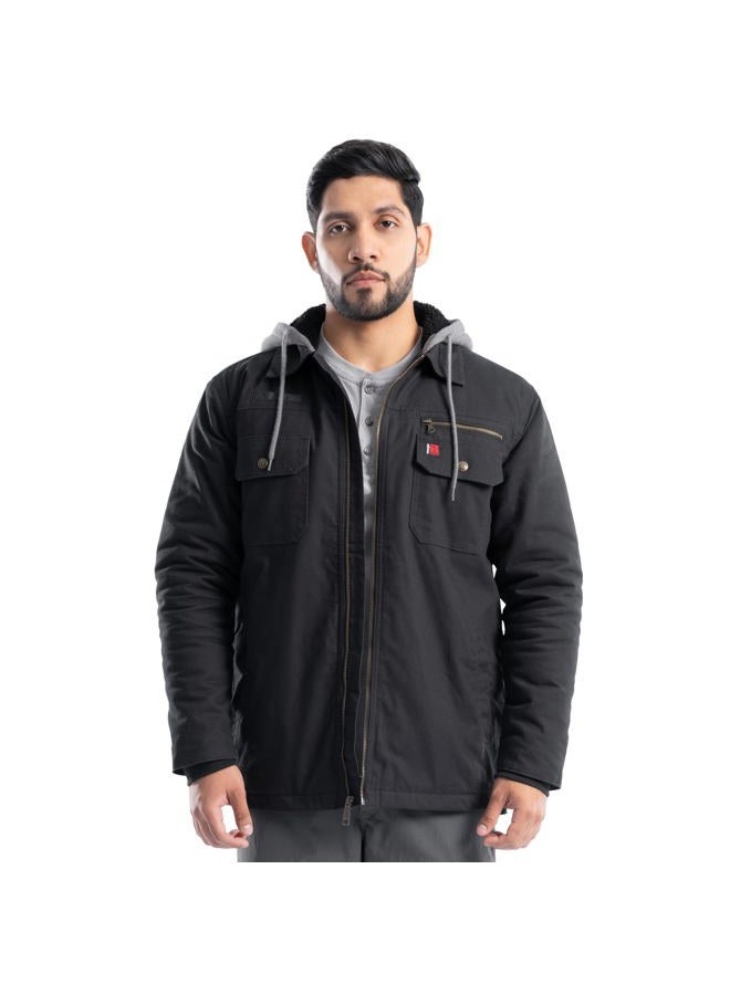Wrangler Men's Quilted Lined Jacket with Sherpa Hood, Black, XL - Image 1