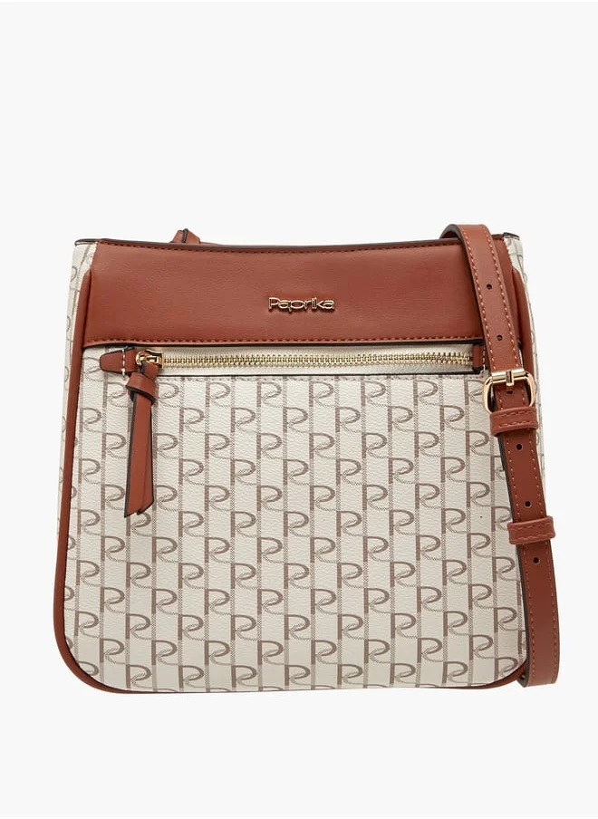 Paprika Women's Monogram Print Crossbody Bag with Adjustable Strap