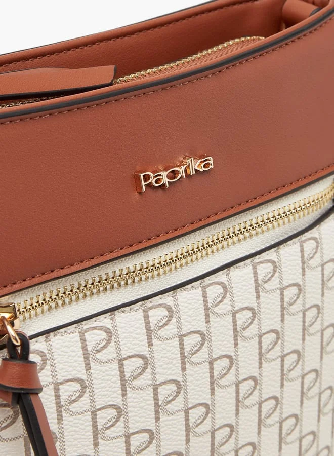 Paprika Women's Monogram Print Crossbody Bag with Adjustable Strap