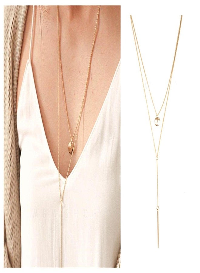 Yheakne Bohemia Layered Bar Coin Necklace Gold Vertical Bar Y Lariat Necklace Long Disc Pendant Necklace Chain Circle Necklace Jewelry for Women - Image 2
