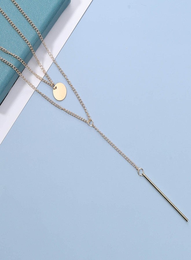 Yheakne Bohemia Layered Bar Coin Necklace Gold Vertical Bar Y Lariat Necklace Long Disc Pendant Necklace Chain Circle Necklace Jewelry for Women - Image 5