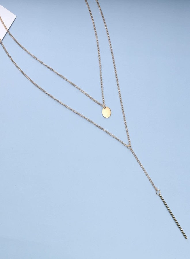 Yheakne Bohemia Layered Bar Coin Necklace Gold Vertical Bar Y Lariat Necklace Long Disc Pendant Necklace Chain Circle Necklace Jewelry for Women - Image 3
