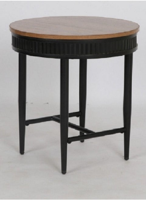 Circular table with black wood legs for the phone