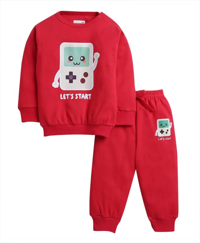 BUMZEE Red Boys Full Sleeves Cotton Sweatshirt & Jogger Set Age - 3-6 Months (Peb9997B-red) - Image 1