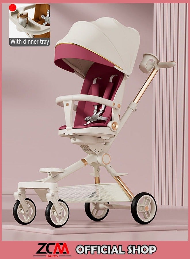 عربة أطفال خفيفة الوزن، حقيبة سفر متعددة الوظائف، عربة أطفال قابلة للطي بيد واحدة للمواليد الجدد والرضع والأطفال، مع صينية طعام، وواقي شمس ومقعد متكئ قابل للعكس - Image 1