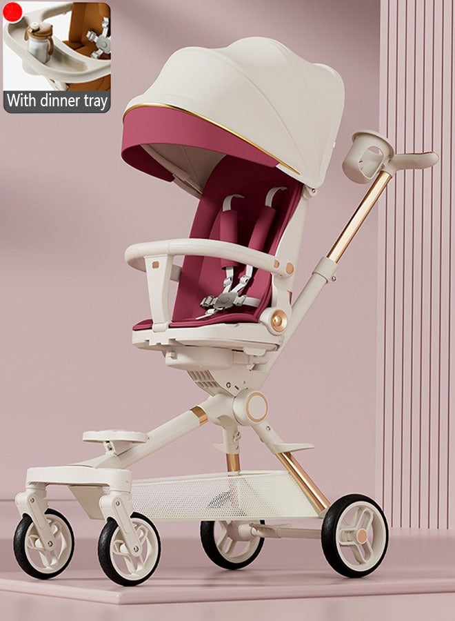 عربة أطفال خفيفة الوزن، حقيبة سفر متعددة الوظائف، عربة أطفال قابلة للطي بيد واحدة للمواليد الجدد والرضع والأطفال، مع صينية طعام، وواقي شمس ومقعد متكئ قابل للعكس - Image 5