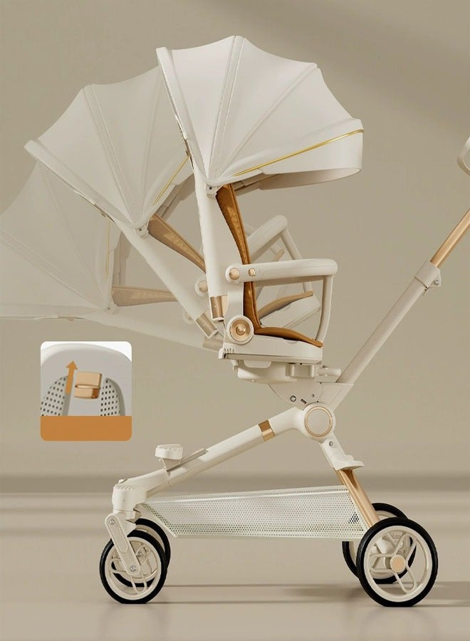 عربة أطفال خفيفة الوزن، حقيبة سفر متعددة الوظائف، عربة أطفال قابلة للطي بيد واحدة للمواليد الجدد والرضع والأطفال، مع صينية طعام، وواقي شمس ومقعد متكئ قابل للعكس - Image 4