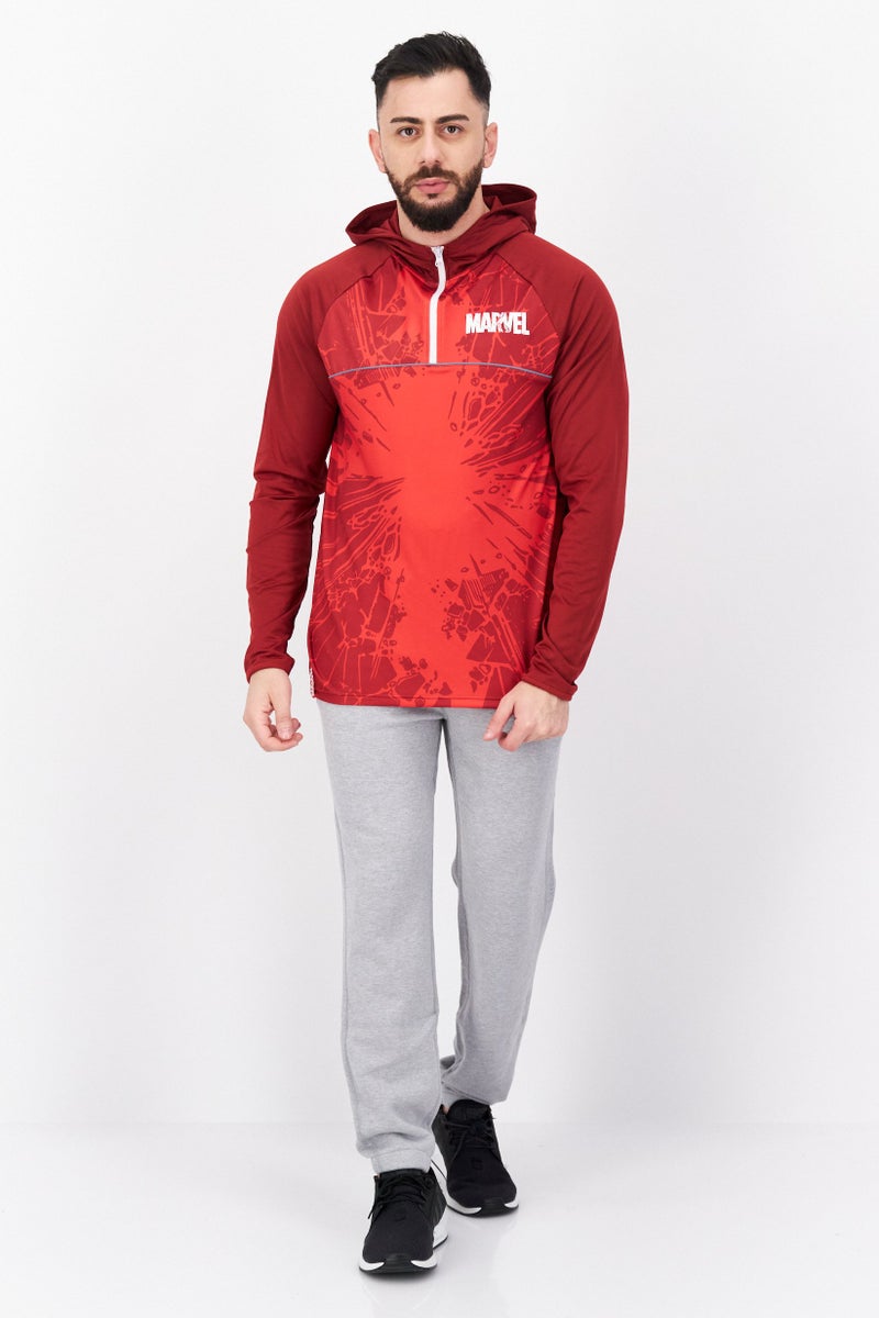 DIFUZED Marvel x Difuzed Men Hooded Marvel Print Long Sleeve Sweatshirts, Red - Image 3