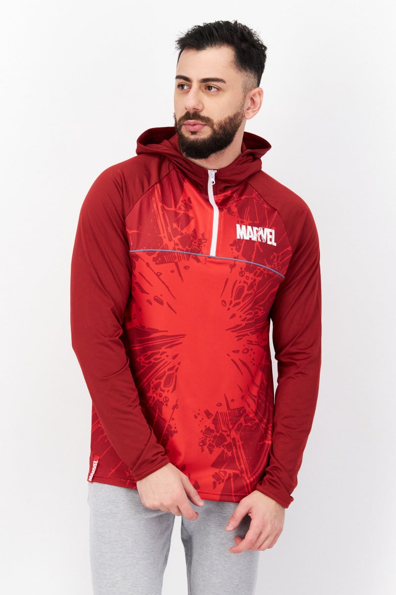 DIFUZED Marvel x Difuzed Men Hooded Marvel Print Long Sleeve Sweatshirts, Red - Image 1