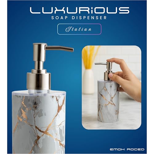 Emoh Roced Liquid Soap Dispenser 250ML – Refillable Unbreakable Plastic Bottle for Handwash, Sanitizer, Lotion, Shampoo – Bathroom, Kitchen, Sink, Shower, Wash Basin (White Marble, Pack of 2) - Image 2