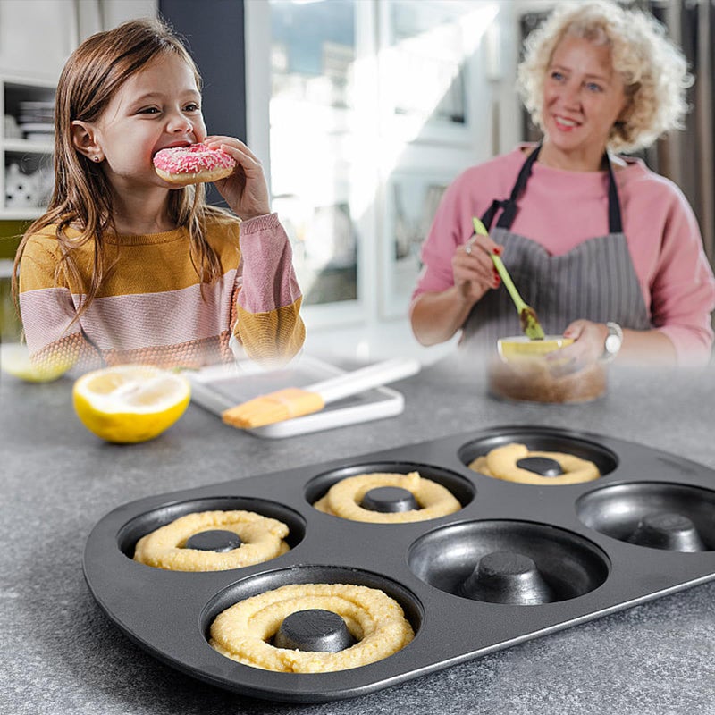 Shudyear 10.4" x 7.28" Non-Stick Donut Baking Tray | Donut Tray with 6 Donut Molds | Steel Donut Tray | Make the perfect bagel and cake donuts(1pc) - Image 4