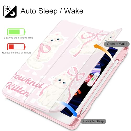 May Chen for iPad 9th Generation with Pencil Holder, iPad 8th/7th Gen Case 10.2-inch, [Penceil Holder] Trifold Stand Auto Wake/Sleep Clear TPU Protection Back Cover, Bowknot Kitten - Image 3