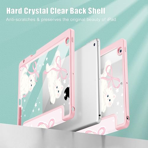 May Chen for iPad 9th Generation with Pencil Holder, iPad 8th/7th Gen Case 10.2-inch, [Penceil Holder] Trifold Stand Auto Wake/Sleep Clear TPU Protection Back Cover, Bowknot Kitten - Image 4