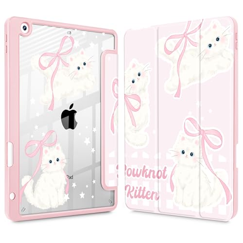 May Chen for iPad 9th Generation with Pencil Holder, iPad 8th/7th Gen Case 10.2-inch, [Penceil Holder] Trifold Stand Auto Wake/Sleep Clear TPU Protection Back Cover, Bowknot Kitten - Image 1