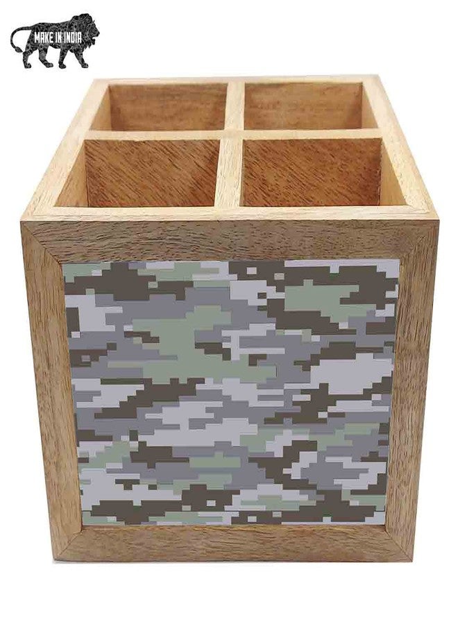 Nutcase Wooden Cutlery Stand Holder Silverware Caddy Spoons Forks Knives Organizer for Dining Table & Kitchen -Made in India-Spoons NOT Included - Gray Camo - Image 5