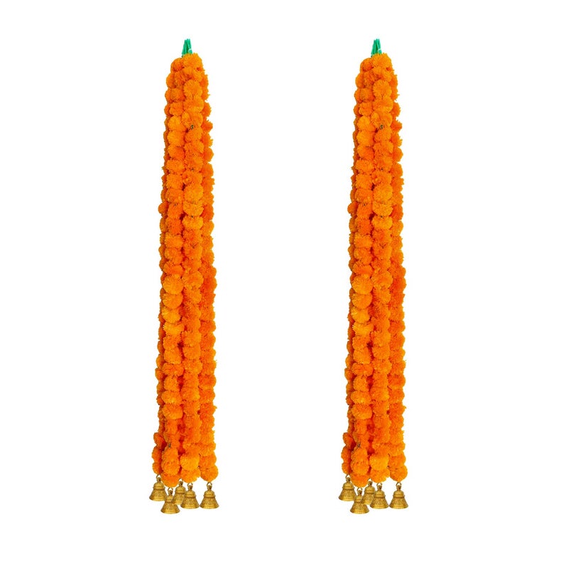 iHandikart iHandikart Artificial Garlands with Bell in The Bottom Used for Navratri Decoration Diwali Decorations Color Light Orange Pack of 10 HV31042B  - Image 2