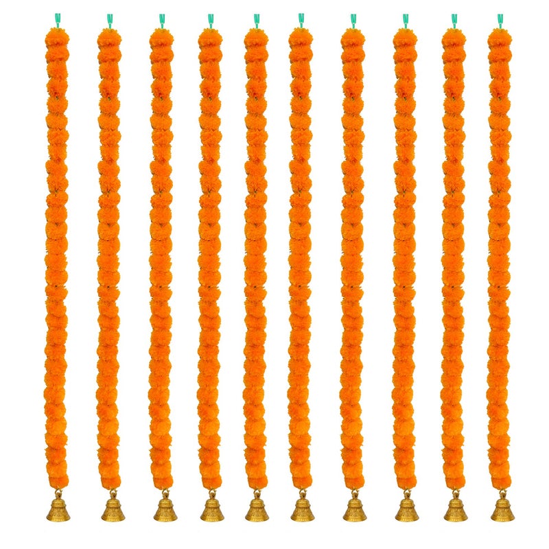 iHandikart iHandikart Artificial Garlands with Bell in The Bottom Used for Navratri Decoration Diwali Decorations Color Light Orange Pack of 10 HV31042B  - Image 1