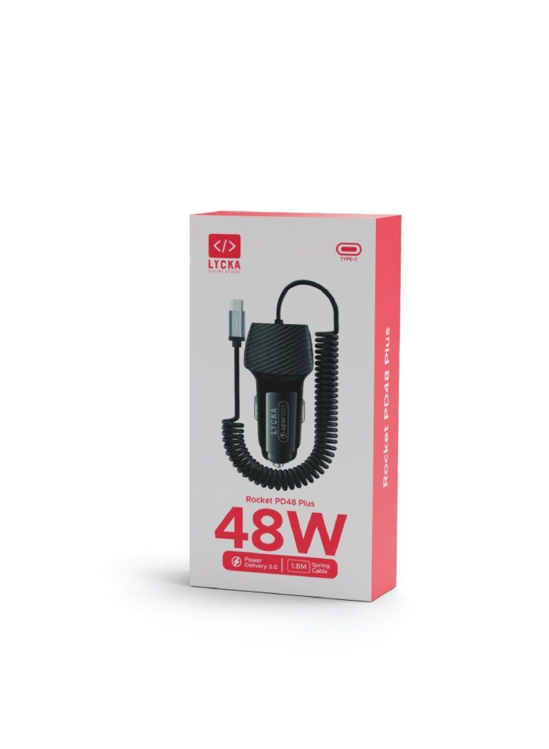 Lycka Rocket PD48 Plus Type-C Car Charger, 1.8 Meter Built-in Spiral Charging Cable, 48W Max Output - Image 5
