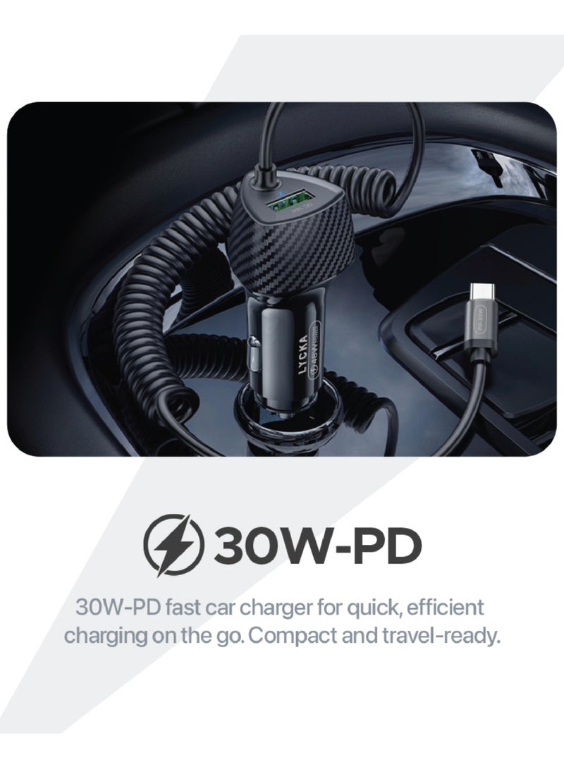 Lycka Rocket PD48 Plus Type-C Car Charger, 1.8 Meter Built-in Spiral Charging Cable, 48W Max Output - Image 4