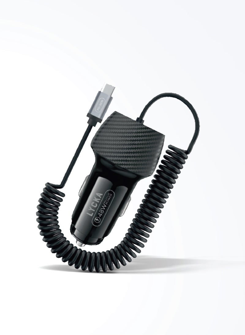 Lycka Rocket PD48 Plus Type-C Car Charger, 1.8 Meter Built-in Spiral Charging Cable, 48W Max Output - Image 1