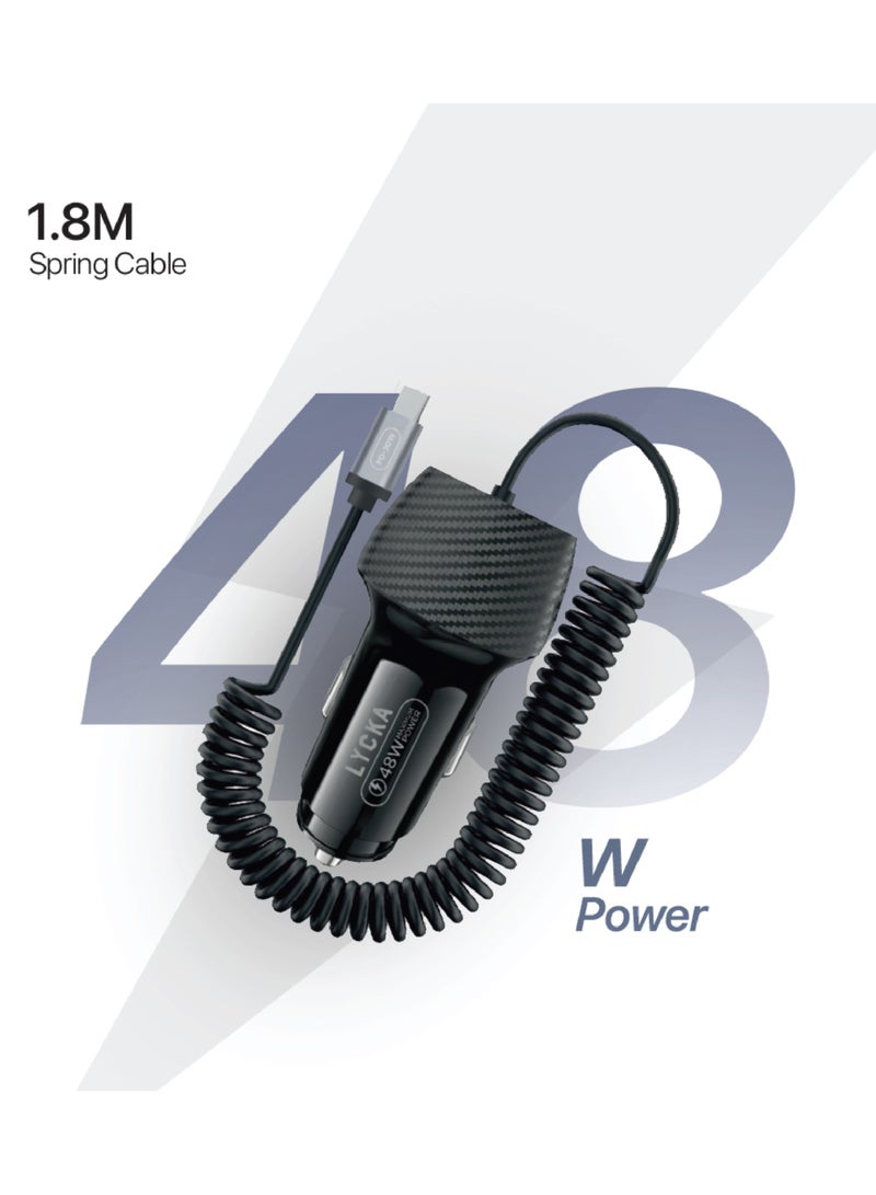 Lycka Rocket PD48 Plus Type-C Car Charger, 1.8 Meter Built-in Spiral Charging Cable, 48W Max Output - Image 2