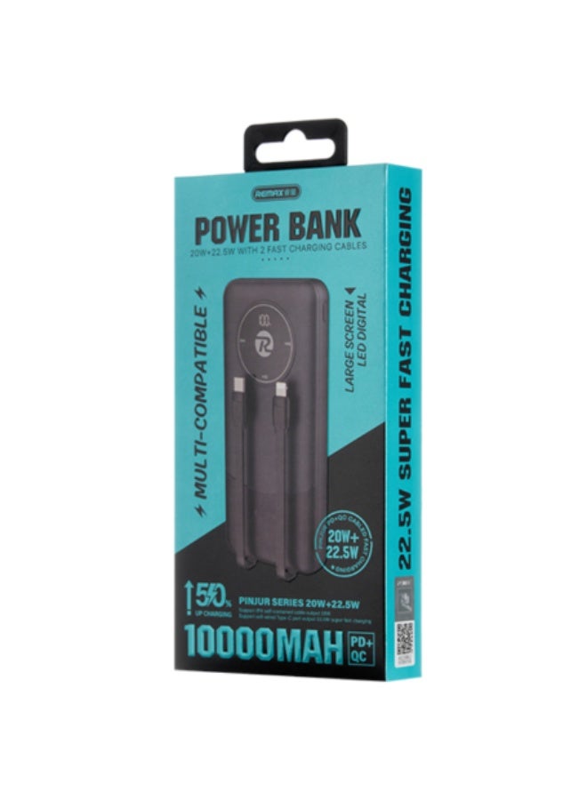 ريماكس بنك طاقة RPP-37 بسعة 10000 مللي أمبير/ساعة، 20 وات + 22.5 وات، مع كابلات شحن سريع مدمجة مزدوجة (من النوع C وLightning)، متوافق مع PD3.0 ثنائي الاتجاه + QC3.0 + VOOC، شاشة رقمية LED - أسود - Image 2