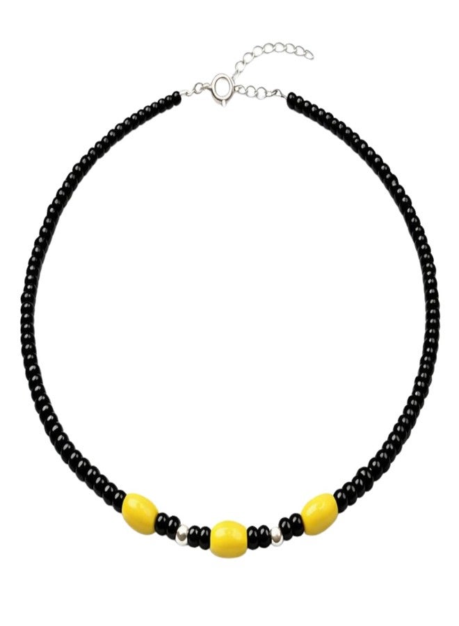 DARSHRAJ Sterling Silver Anklet | Handmade Chandi Nazariya | Adjustable Najariya Payal | 925 Hallmark Payal | Traditional Indian Nazariya for Women | Girls | Black and Yellow Beads Anklet - Image 1