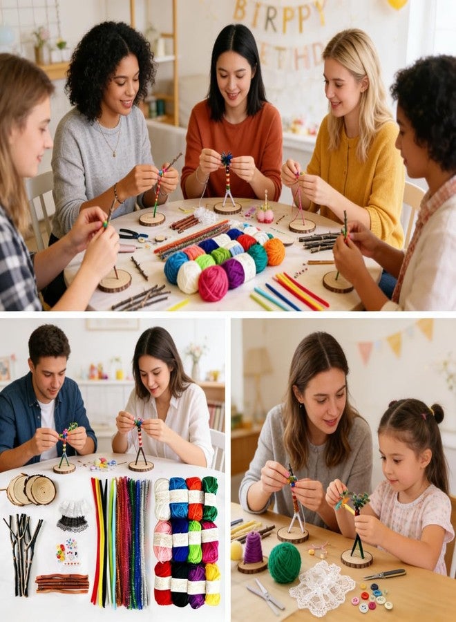 Qupace 5 Sets Wooden Doll DIY Craft Kits for Easter,Includes Yarn, Tubular Cleaners, Pompoms, Moving Eyes,Lace.Crafts for Kids and Adult Party - Image 2