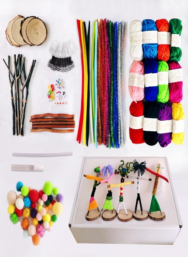 Qupace 5 Sets Wooden Doll DIY Craft Kits for Easter,Includes Yarn, Tubular Cleaners, Pompoms, Moving Eyes,Lace.Crafts for Kids and Adult Party - Image 1