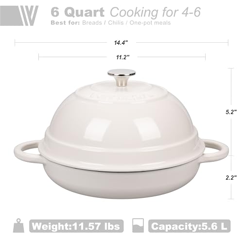 VORRINGARD Cast Iron Enameled Dutch Oven Pot with Lid for Bread Baking, Bread Oven, 6 Quart, White - Image 2
