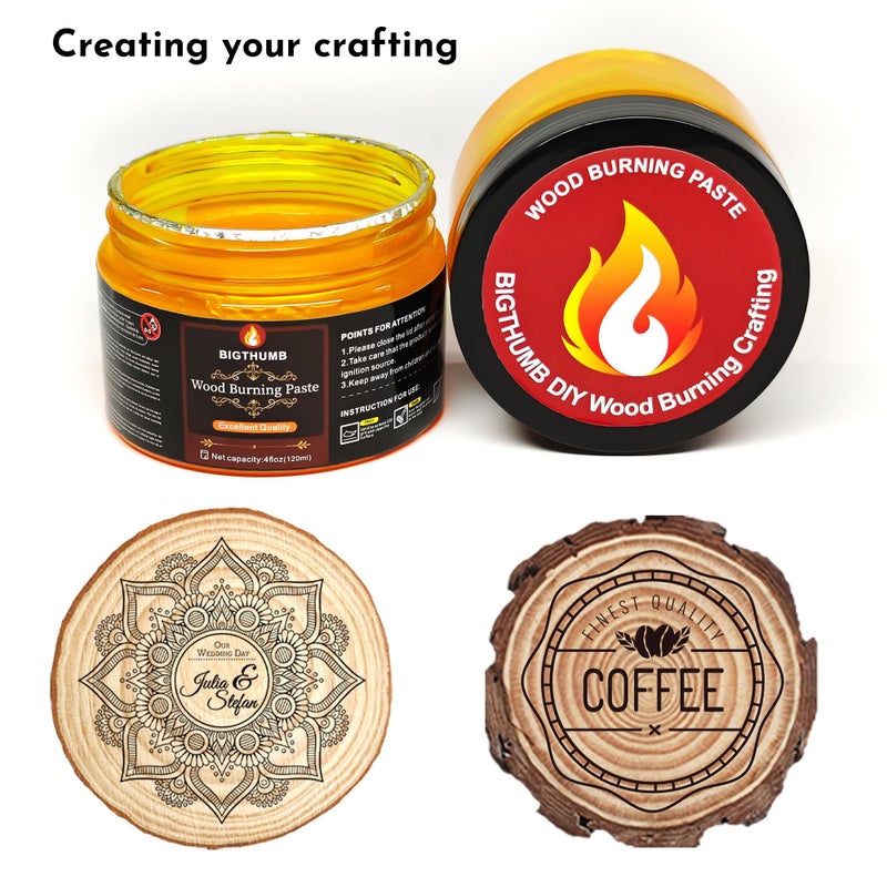 BIGTHUMB Wood Burning Gel Kit 4 OZ | Heat Activated Non-Toxic Paste for DIY Crafting, with Mini Scraper, Template Sticker, Paint Brush - Accurately & Easily Burn Designs on Wood, Canvas, Denim - Image 4