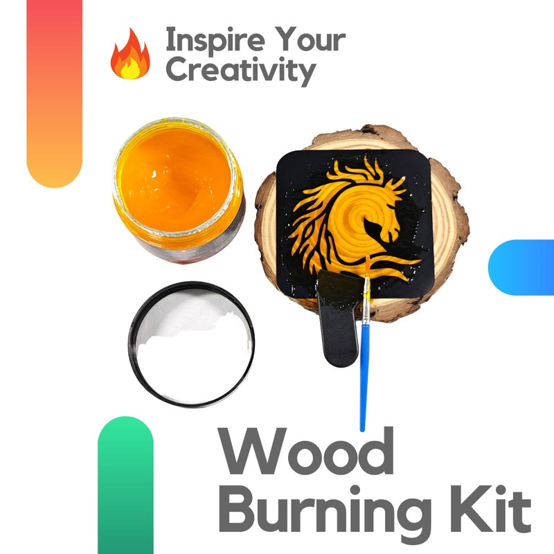 BIGTHUMB Wood Burning Gel Kit 4 OZ | Heat Activated Non-Toxic Paste for DIY Crafting, with Mini Scraper, Template Sticker, Paint Brush - Accurately & Easily Burn Designs on Wood, Canvas, Denim - Image 5