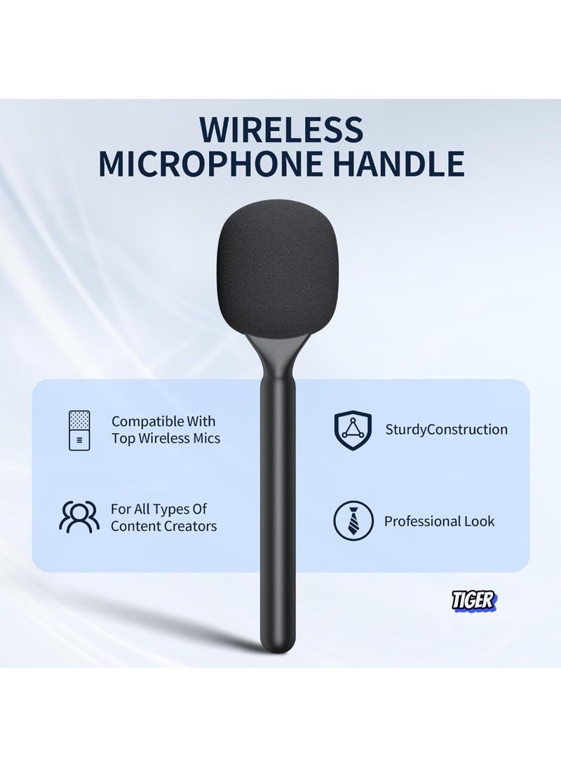 TIGER Wireless Interview Microphone Handheld Adapter – Wireless Lavalier Mic Handle Mount for Rode Wireless GO, DJI Mic, Hollyland Lark Lapel Mic, Ideal for Vlogging, Interviews, Podcasts & Reports  - Image 2