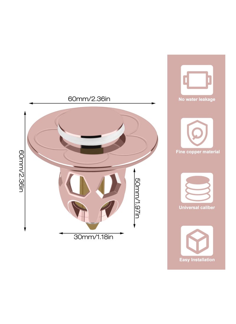 Y&D 2PCS Universal Pop Up Sink Plug, Brass Bounce Core Stopper Drain Stoppers Push-Type Plug Leakproof Basin for Ø34-40mm Holes Wash Basin, Bathroom, Kitchen (Rose Gold)  - Image 4