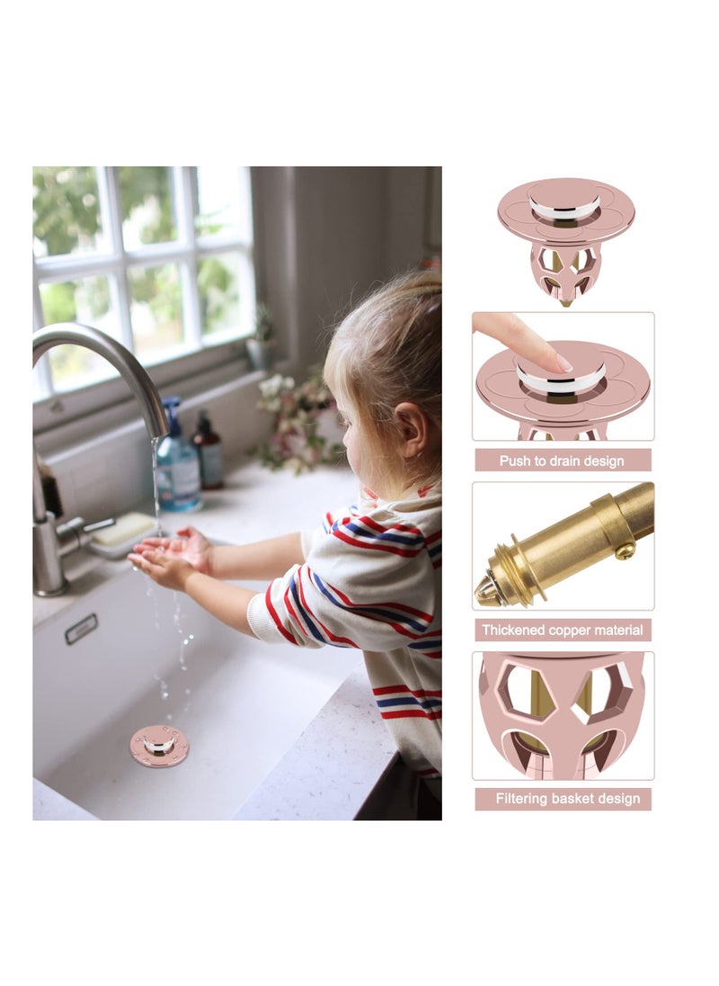 Y&D 2PCS Universal Pop Up Sink Plug, Brass Bounce Core Stopper Drain Stoppers Push-Type Plug Leakproof Basin for Ø34-40mm Holes Wash Basin, Bathroom, Kitchen (Rose Gold)  - Image 3