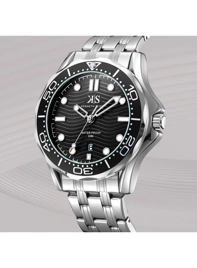 Kenneth Scott Black Men's Stainless Steel Analog Watch K22009-SBSB - 48 mm for Men | Best Price UAE