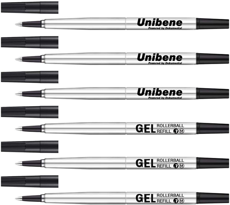 Unibene Parker Compatible Rollerball Refill 6 Pack, 0.7mm Medium Point - Black, Smooth Writing Replaceable German Gel Ink Pen Refills for IM Sonnet Urban Pens - Image 1
