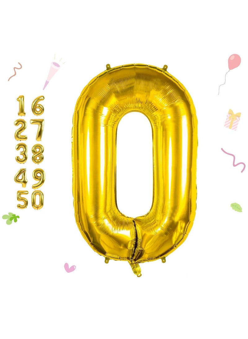 HOME ZONE 40 Inch Gold Digit Helium Foil Birthday Party Balloons Number 0 - Image 1